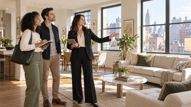 Buyer viewing a New York City home with a real-estate professional
