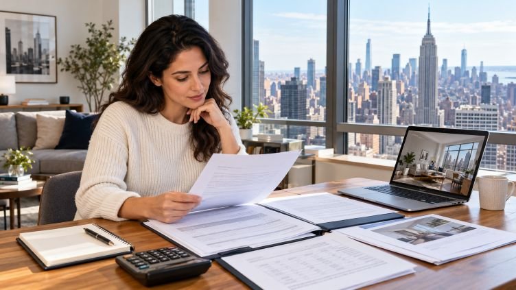 Buyer reviewing property closing costs in New York City