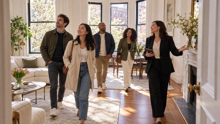 Buyers attending an NYC apartment open house during spring