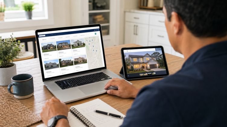 Homebuyer comparing West Houston property listings